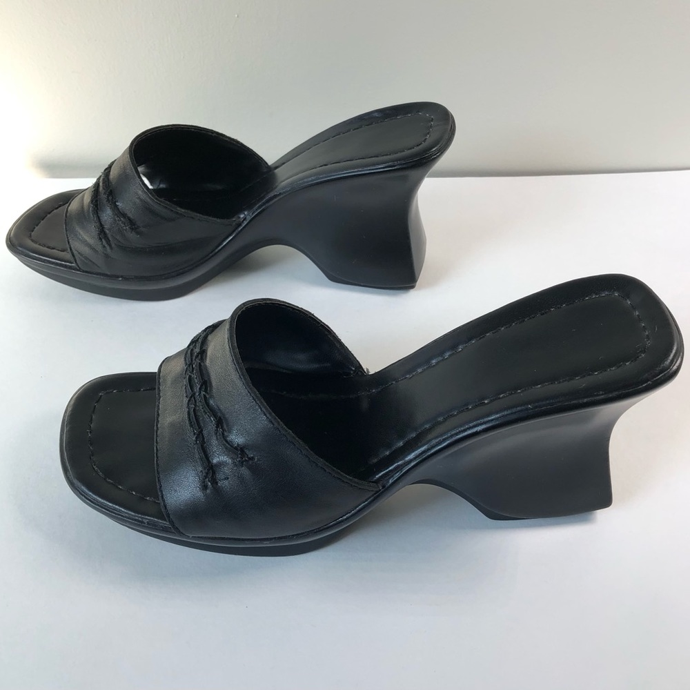 Black Leather Wedge Sandals from Brazil Women's Size 7 - Picture 5 of 11